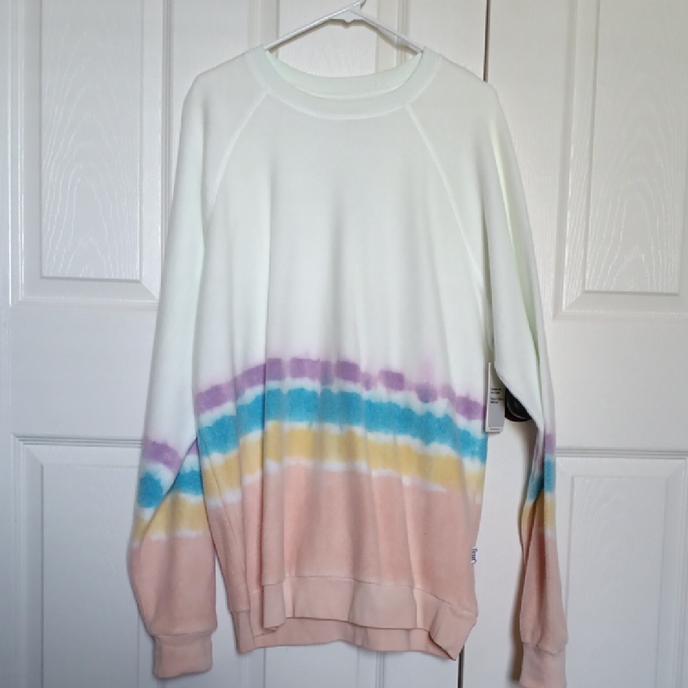 Women's Cream Tie-Dye Stripe Crewneck Sweate feat Blankblend Line